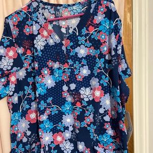 Floral Print Scrub Top